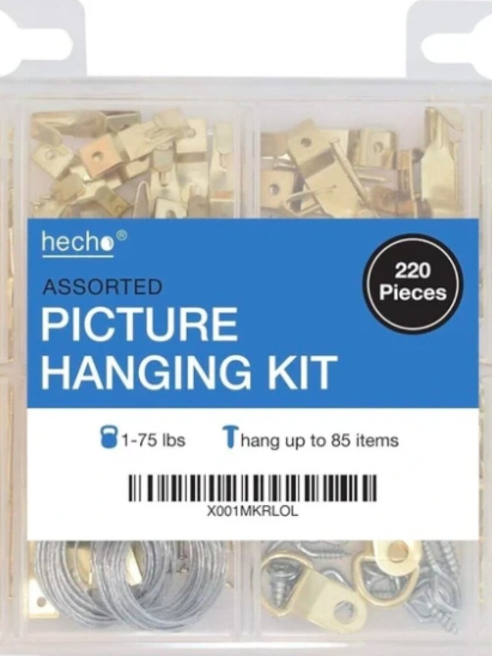 Assorted Picture Hanging Kit | 220 Pieces | 1-75 lbs | Hang up to 85 items